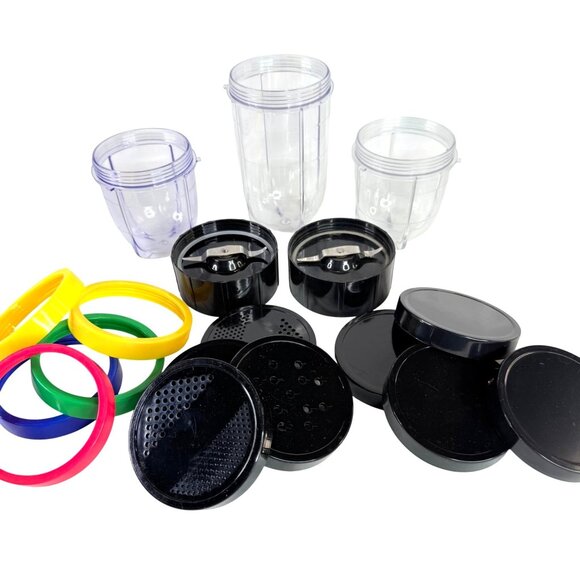 18 Piece Mixed Lot Magic Bullet Replacement Parts Cups Lids Blades Rings - Picture 1 of 12